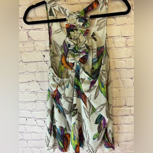 Hot & Delicious Y2K Whimsigoth Stevie Peacock Feather Ruffled T-strap Back Top L - Picture 3 of 10